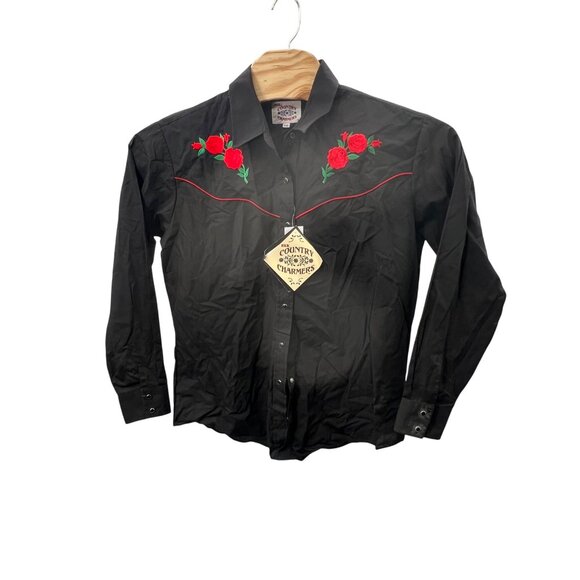 Ely Country Charmers Western Shirt XXL Women's Black Floral Roses Long Sleeve - Picture 3 of 5